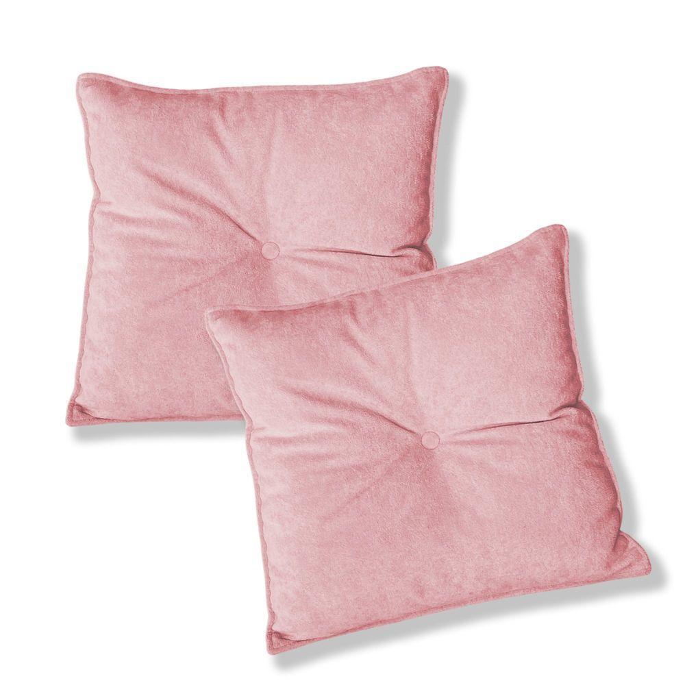 Kit 2 Almofadas Quadradas Tina Com Botão Central 50x50 Cm Veludo 7 Decor Rosa - 1