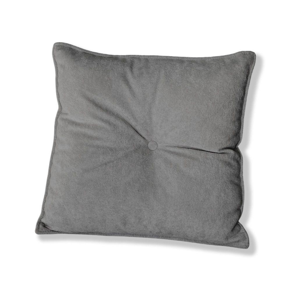 Almofada Quadrada Tina Com Botão Central 50x50 Cm Boucle 7 Decor Cinza Escuro - 1