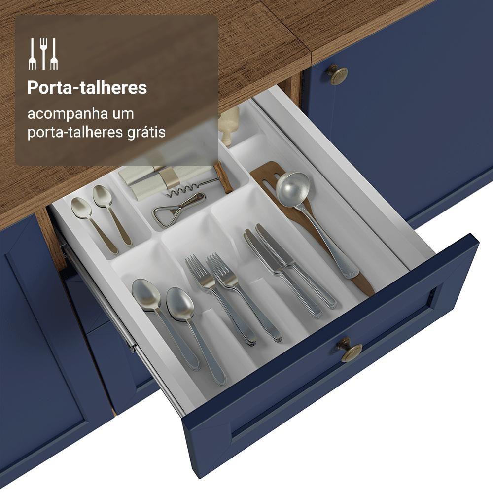 Balcão De Cozinha 40 Cm 3 Gavetas Rustic/azul Vik Madesa Rustic/azul - 7