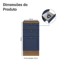 Balcão De Cozinha 40 Cm 3 Gavetas Rustic/azul Vik Madesa Rustic/azul - 6
