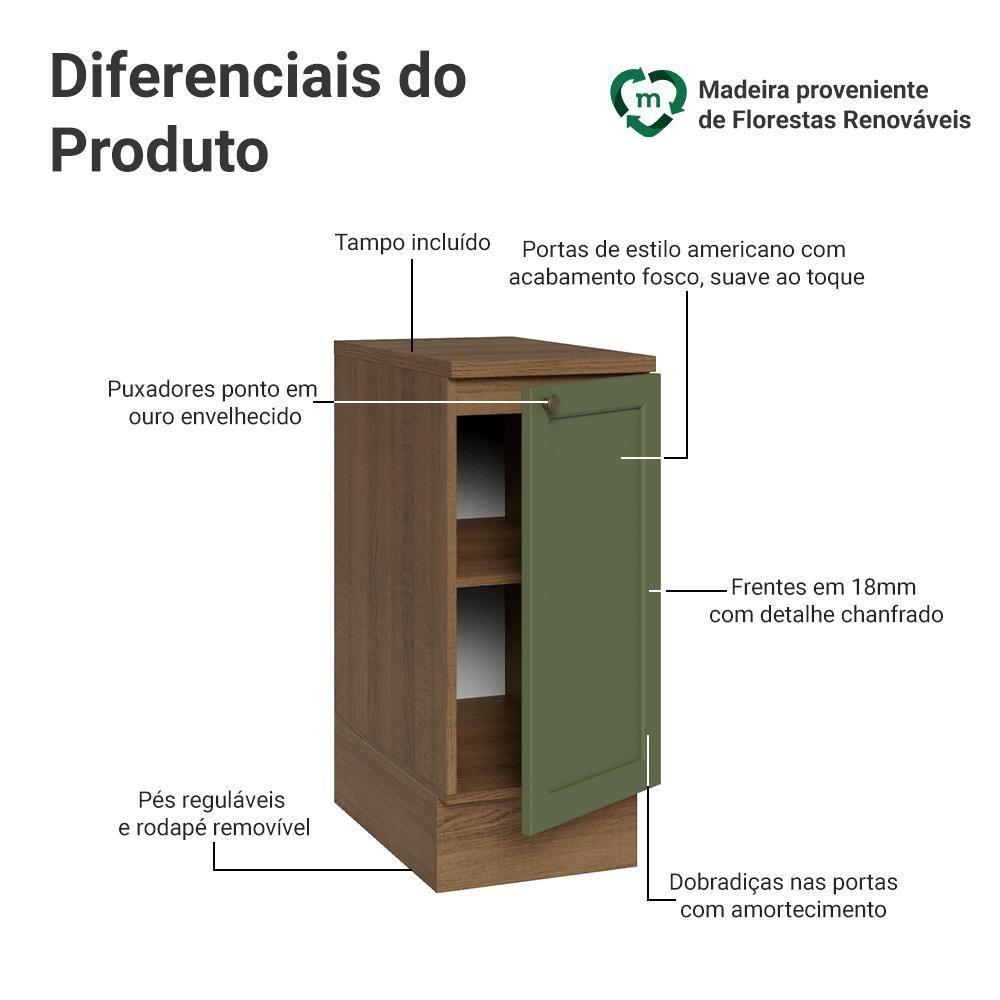Balcão De Cozinha 35 Cm 1 Porta Rustic/verde Vik Madesa Rustic/verde - 3