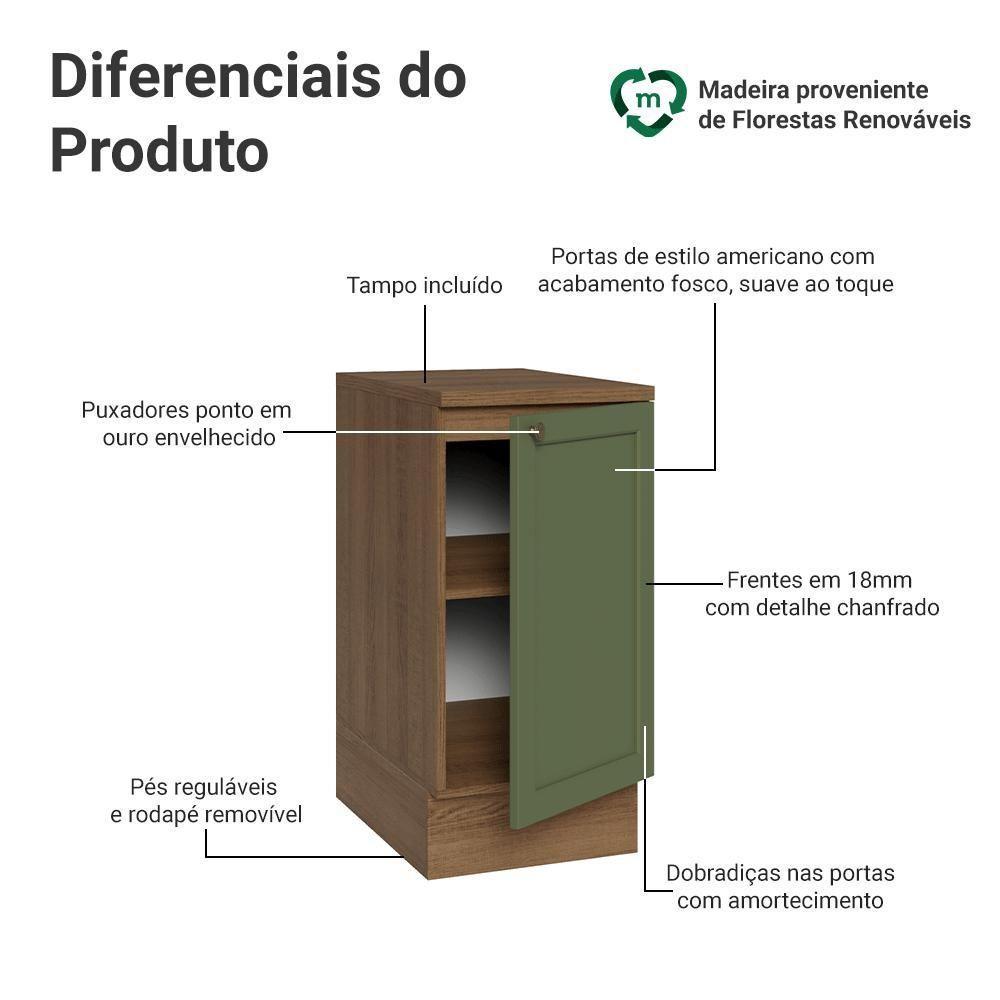 Balcão De Cozinha 40 Cm 1 Porta Rustic/verde Vik Madesa Rustic/verde - 2