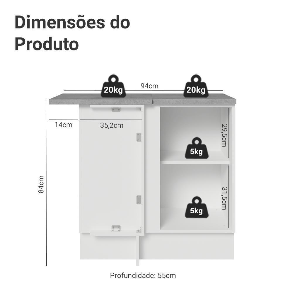 Balcão De Canto 1 Porta Branco/cinza Vik Madesa Branco/cinza - 2