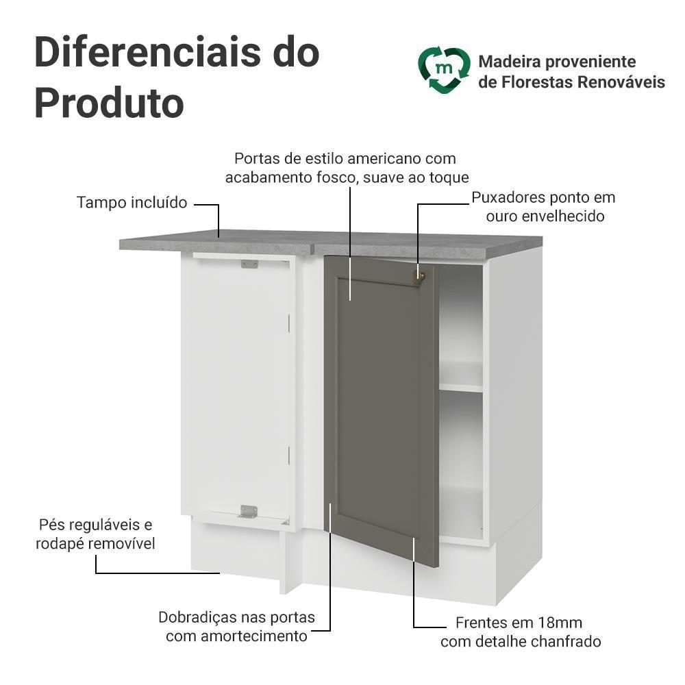 Balcão De Canto 1 Porta Branco/cinza Vik Madesa Branco/cinza - 3