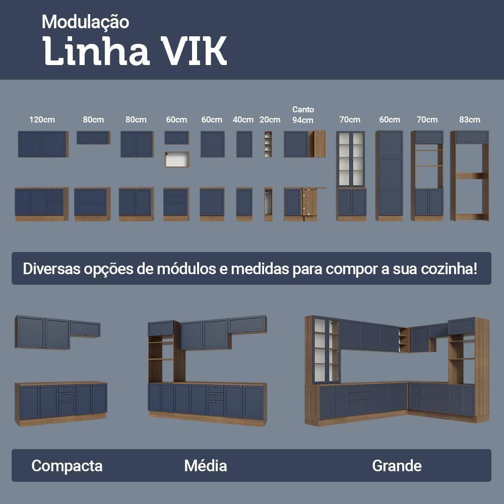 Balcão De Cozinha 70 Cm 2 Portas Rustic/azul Vik Madesa Rustic/azul - 10