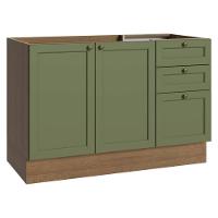 Balcão De Pia 120 Cm 2 Portas 3 Gavetas (sem Tampo) Rustic/verde Vik Madesa Rustic/verde - 1