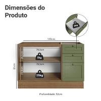 Balcão De Pia 120 Cm 2 Portas 3 Gavetas (sem Tampo) Rustic/verde Vik Madesa Rustic/verde - 2
