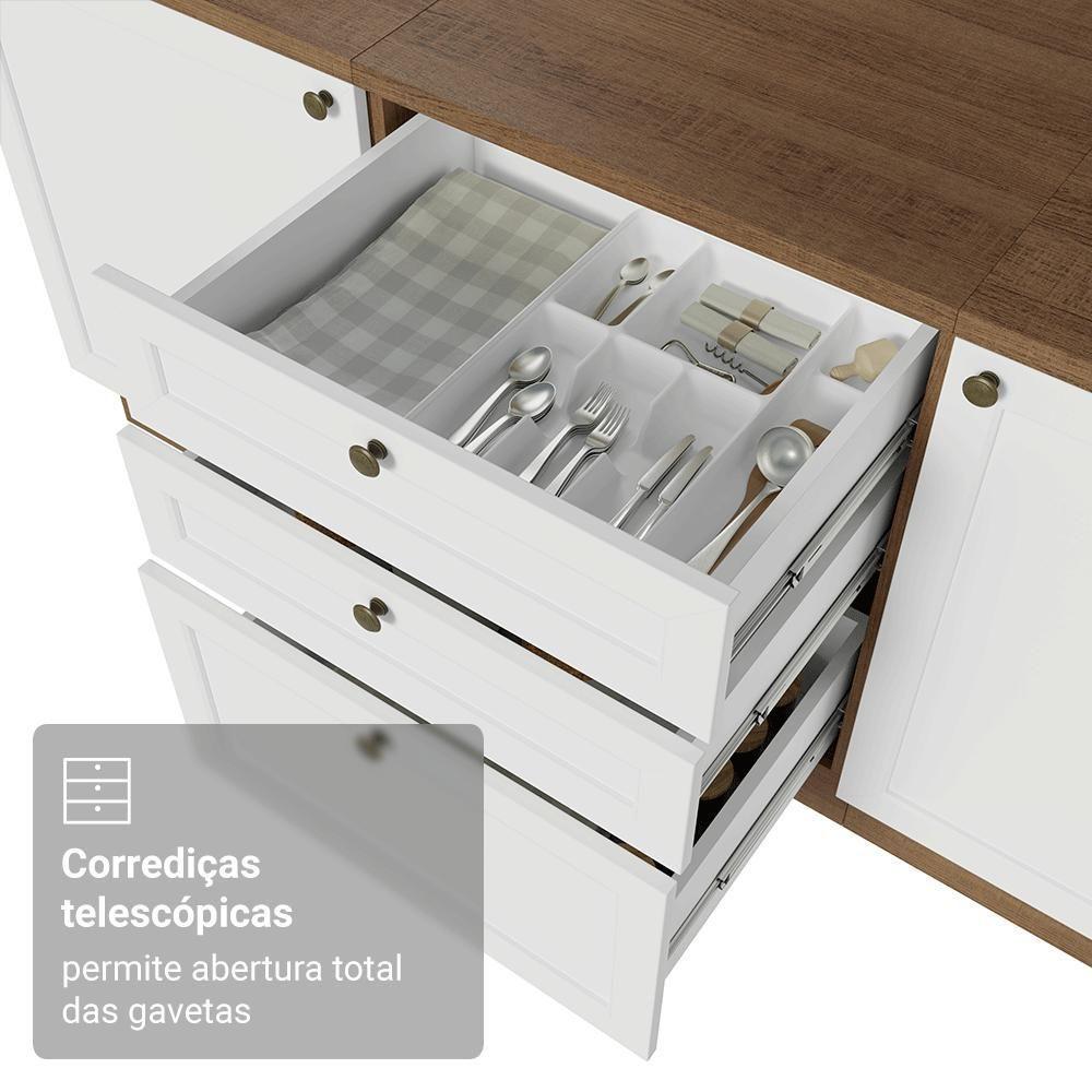 Balcão De Cozinha 60 Cm 3 Gavetas Rustic/branco Vik Madesa Rustic/branco - 2