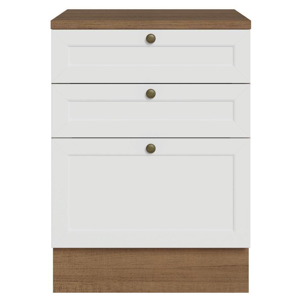 Balcão De Cozinha 60 Cm 3 Gavetas Rustic/branco Vik Madesa Rustic/branco - 8