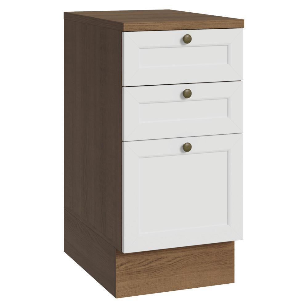 Balcão De Cozinha 40 Cm 3 Gavetas Rustic/branco Vik Madesa Rustic/branco - 1