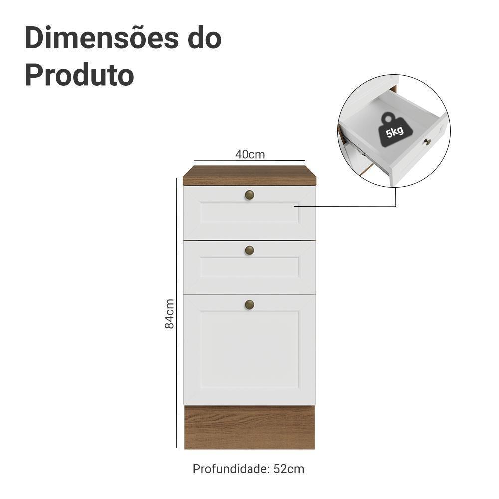 Balcão De Cozinha 40 Cm 3 Gavetas Rustic/branco Vik Madesa Rustic/branco - 2