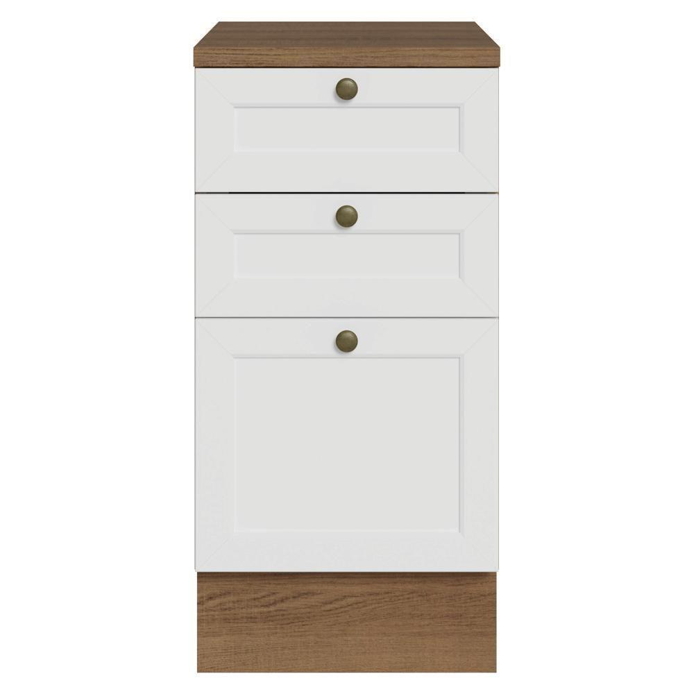 Balcão De Cozinha 40 Cm 3 Gavetas Rustic/branco Vik Madesa Rustic/branco - 4