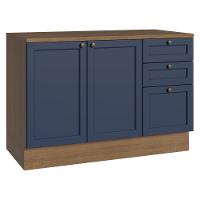 Balcão De Cozinha 120 Cm 2 Portas 3 Gavetas Rustic/azul Vik Madesa Rustic/azul - 1