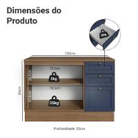Balcão De Cozinha 120 Cm 2 Portas 3 Gavetas Rustic/azul Vik Madesa Rustic/azul - 2