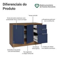 Balcão De Cozinha 120 Cm 2 Portas 3 Gavetas Rustic/azul Vik Madesa Rustic/azul - 3