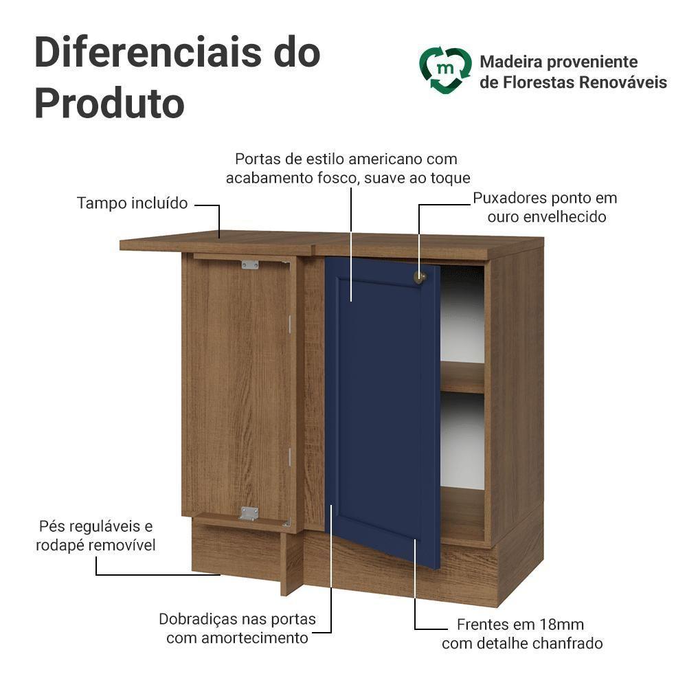 Balcão De Canto 1 Porta Rustic/azul Vik Madesa Rustic/azul - 3