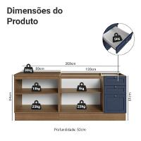 Kit Com 2 Balcões De Cozinha 3 Gavetas 4 Portas (sem Tampo E Pia) Rustic/azul Vik Madesa 01 Rustic/azul - 2