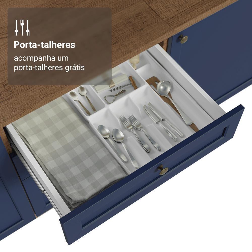 Balcão De Cozinha 60 Cm 3 Gavetas Rustic/azul Vik Madesa Rustic/azul - 5