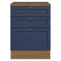 Balcão De Cozinha 60 Cm 3 Gavetas Rustic/azul Vik Madesa Rustic/azul - 9