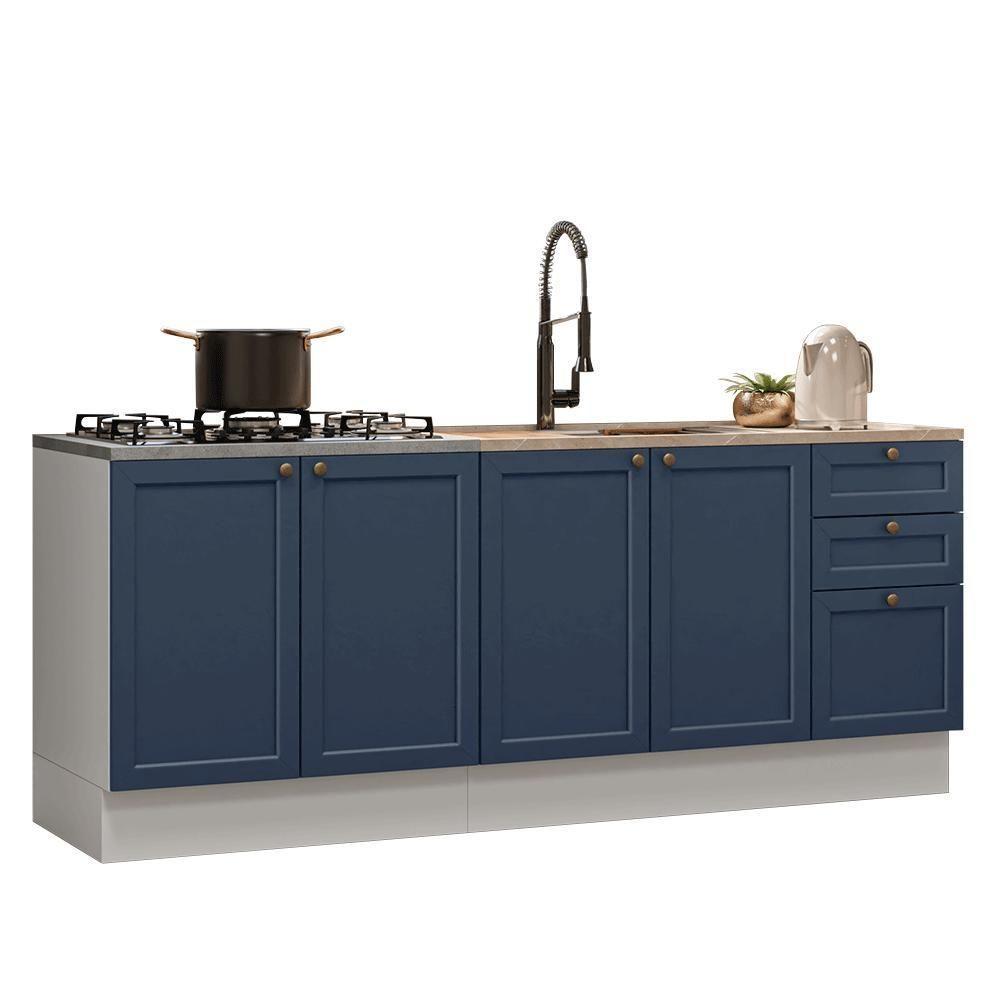 Kit Com 2 Balcões De Cozinha 3 Gavetas 4 Portas (sem Tampo E Pia) Branco/azul Vik Madesa 01 Branco/azul - 10