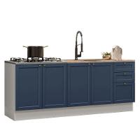 Kit Com 2 Balcões De Cozinha 3 Gavetas 4 Portas (sem Tampo E Pia) Branco/azul Vik Madesa 01 Branco/azul - 10