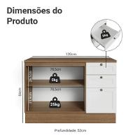 Balcão De Cozinha 120 Cm 2 Portas 3 Gavetas Rustic/branco Vik Madesa Rustic/branco - 7