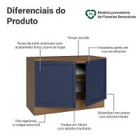 Balcão De Cozinha 120 Cm 2 Portas Rustic/azul Vik Madesa Rustic/azul - 3