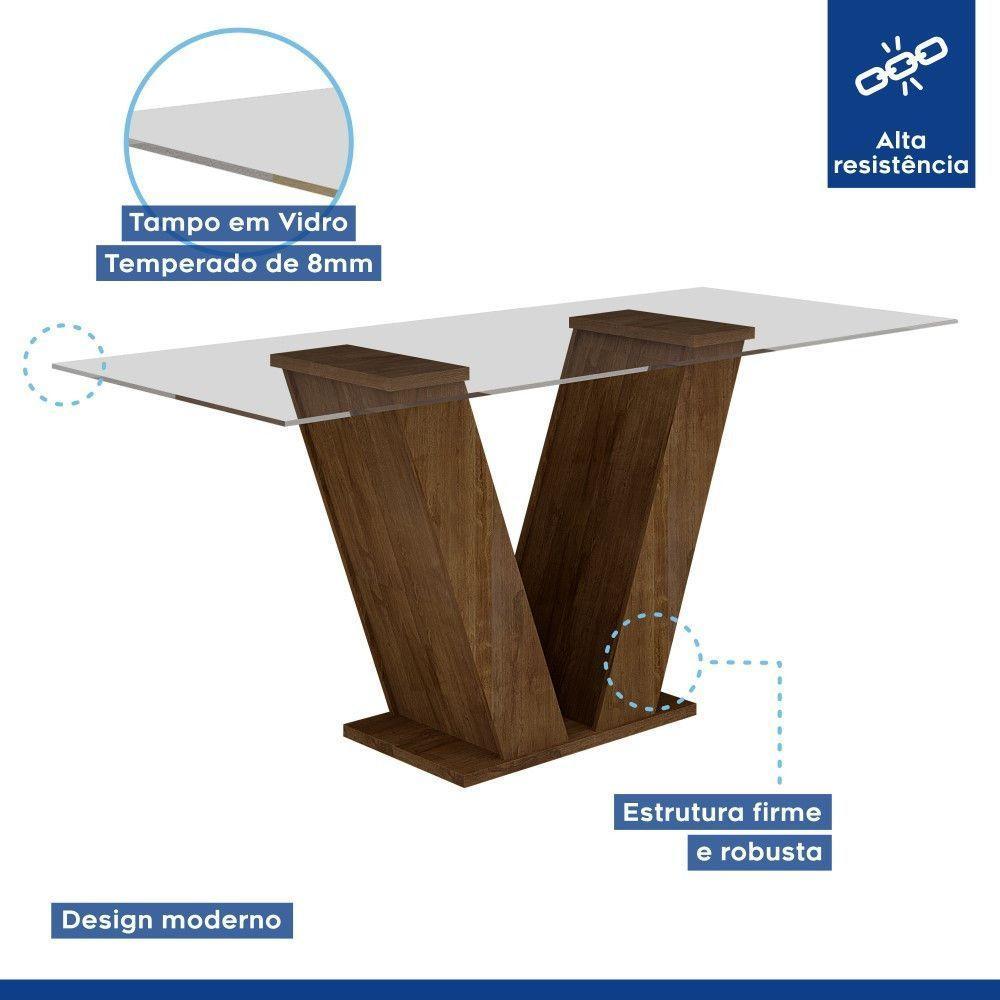 Conjunto Sala De Jantar Mesa Chocolate Com Suede Pena Bege Tampo De Vidro E 6 Cadeiras - 3