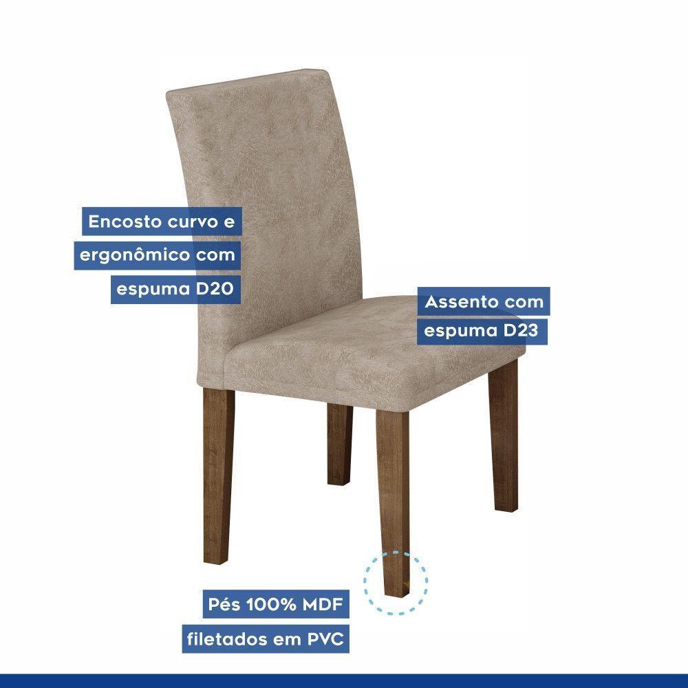 Conjunto Sala De Jantar Mesa Chocolate Com Suede Pena Bege Tampo De Vidro E 6 Cadeiras - 6