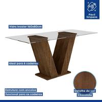 Conjunto Sala De Jantar Mesa Chocolate Com Suede Pena Bege Tampo De Vidro E 6 Cadeiras - 7