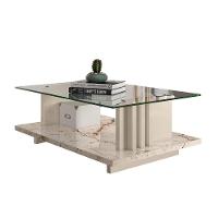 Mesa De Centro Com Vidro Frizz - 7 Decor Calacata E Off White - 1