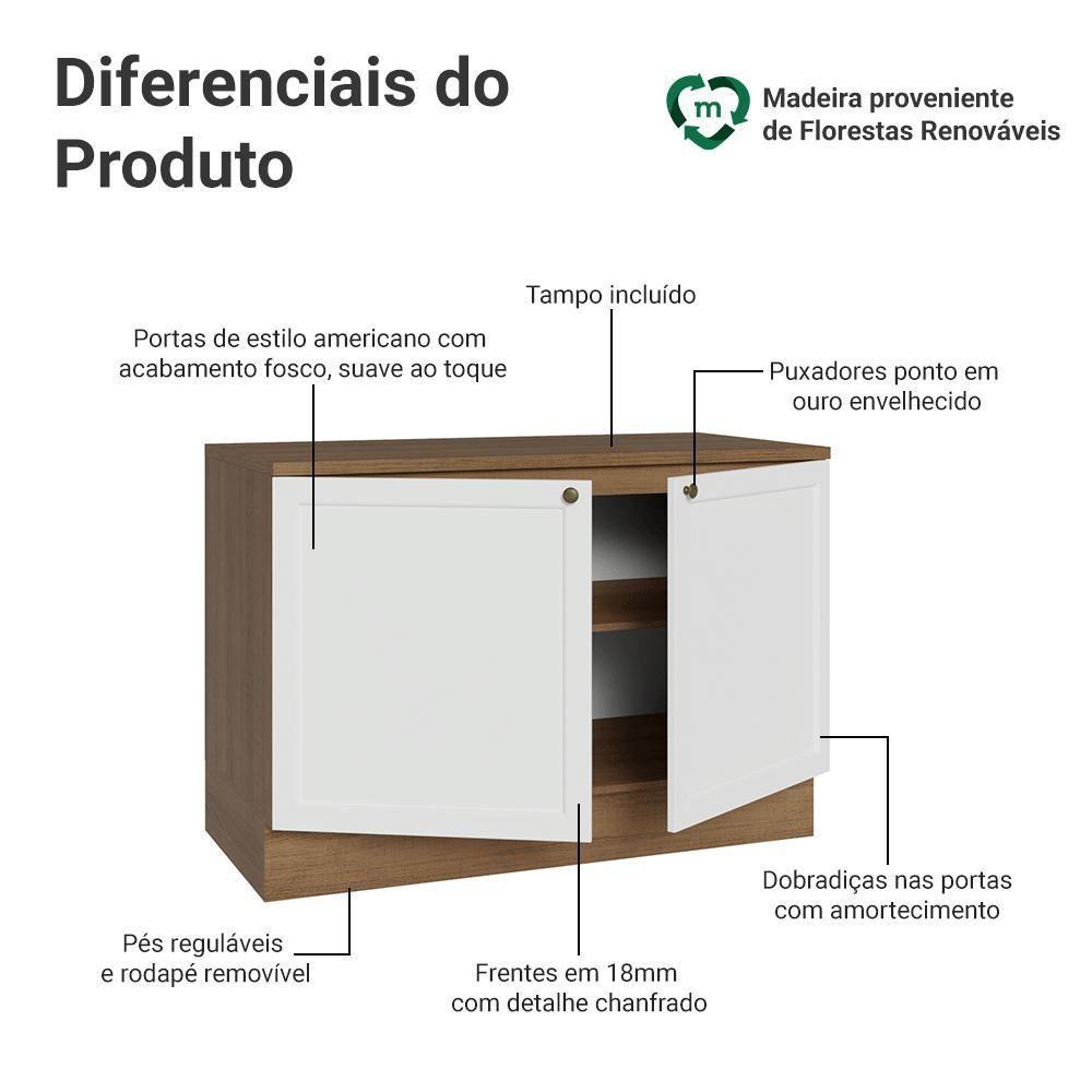 Balcão De Cozinha 120 Cm 2 Portas Rustic/branco Vik Madesa Rustic/branco - 3