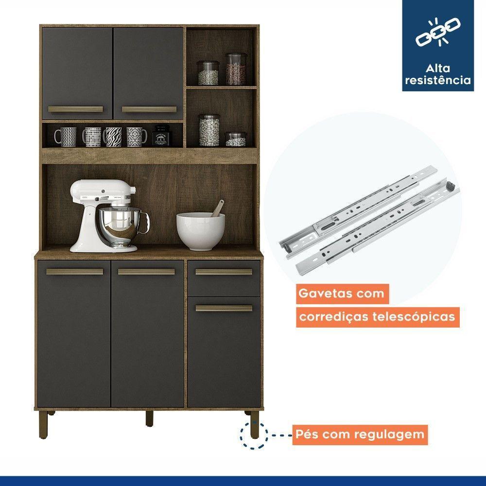 Armário De Cozinha Ametista Cinamomo Com Grafite 5 Portas 1 Gaveta E Nichos Cinamomo Com Grafite - 2