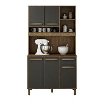 Armário De Cozinha Ametista Cinamomo Com Grafite 5 Portas 1 Gaveta E Nichos Cinamomo Com Grafite - 1