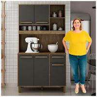 Armário De Cozinha Ametista Cinamomo Com Grafite 5 Portas 1 Gaveta E Nichos Cinamomo Com Grafite - 3