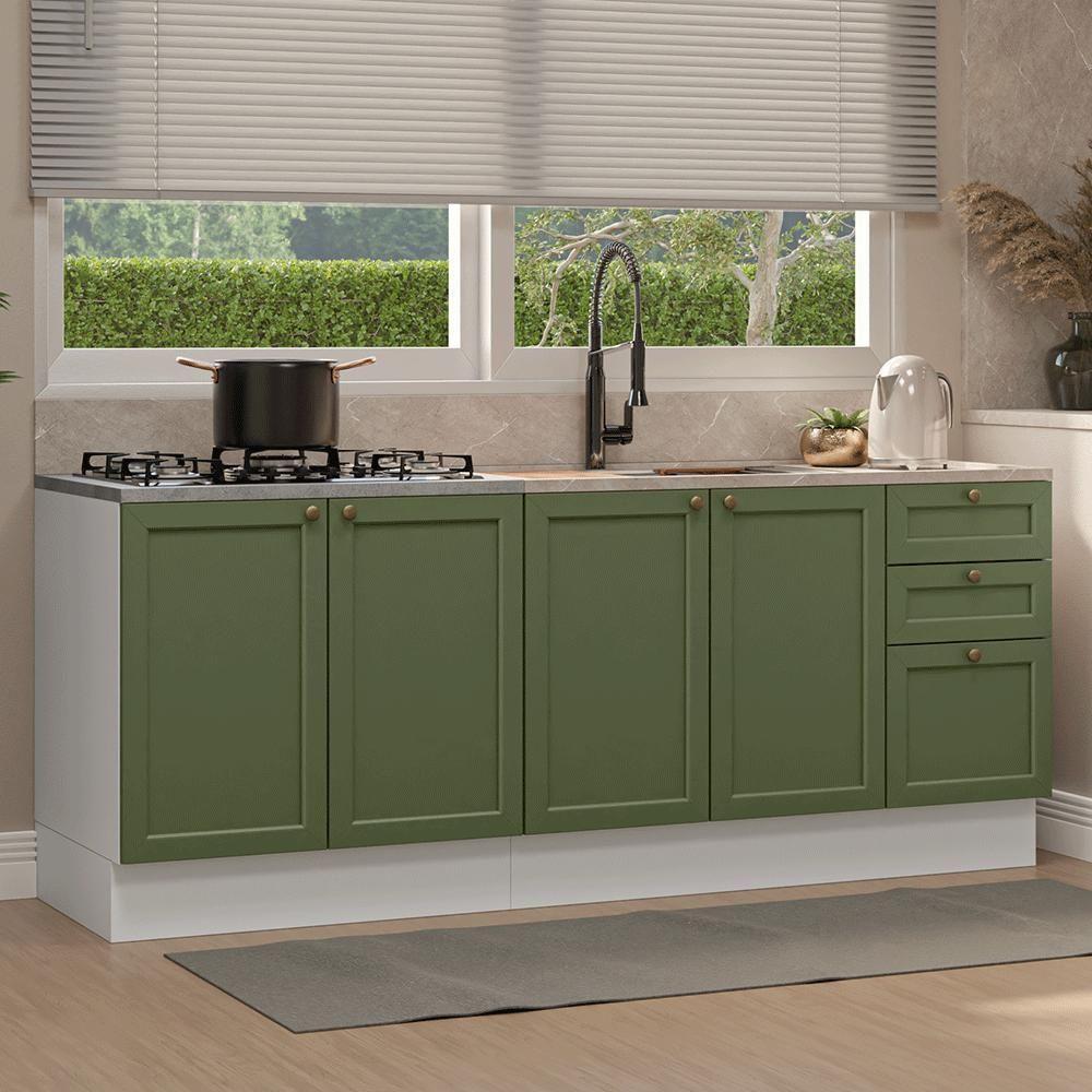 Kit Com 2 Balcões De Cozinha 3 Gavetas 4 Portas (sem Tampo E Pia) Branco/verde Vik Madesa 01 Branco/verde - 1