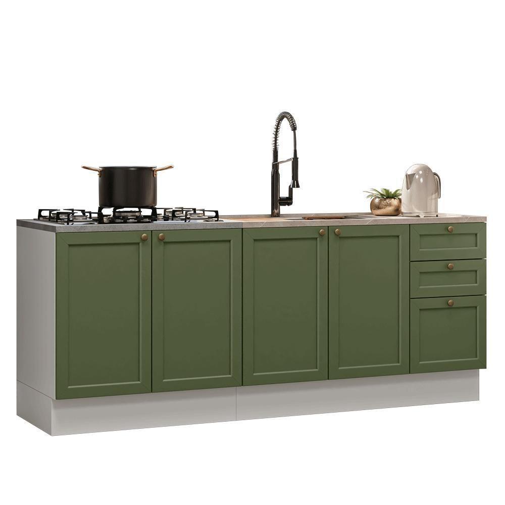 Kit Com 2 Balcões De Cozinha 3 Gavetas 4 Portas (sem Tampo E Pia) Branco/verde Vik Madesa 01 Branco/verde - 2