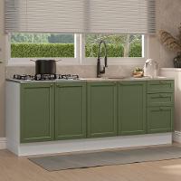 Kit Com 2 Balcões De Cozinha 3 Gavetas 4 Portas (sem Tampo E Pia) Branco/verde Vik Madesa 01 Branco/verde - 1