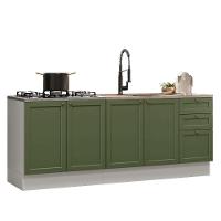 Kit Com 2 Balcões De Cozinha 3 Gavetas 4 Portas (sem Tampo E Pia) Branco/verde Vik Madesa 01 Branco/verde - 2