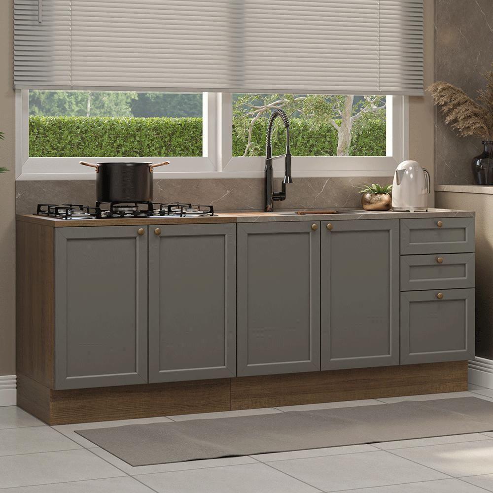 Kit Com 2 Balcões De Cozinha 3 Gavetas 4 Portas (sem Tampo E Pia) Rustic/cinza Vik Madesa 01 Rustic/cinza - 1