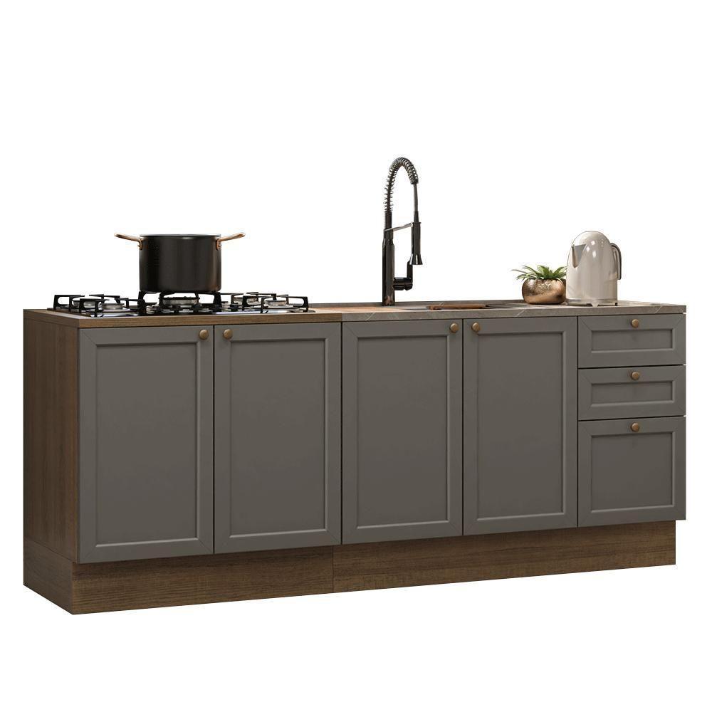 Kit Com 2 Balcões De Cozinha 3 Gavetas 4 Portas (sem Tampo E Pia) Rustic/cinza Vik Madesa 01 Rustic/cinza - 2