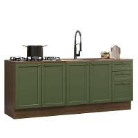 Kit Com 2 Balcões De Cozinha 3 Gavetas 4 Portas (sem Tampo E Pia) Rustic/verde Vik Madesa 01 Rustic/verde - 2