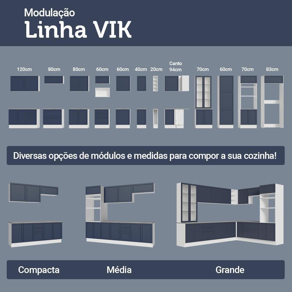 Balcão De Cozinha 60 Cm 3 Gavetas Branco/azul Vik Madesa Branco/azul - 2