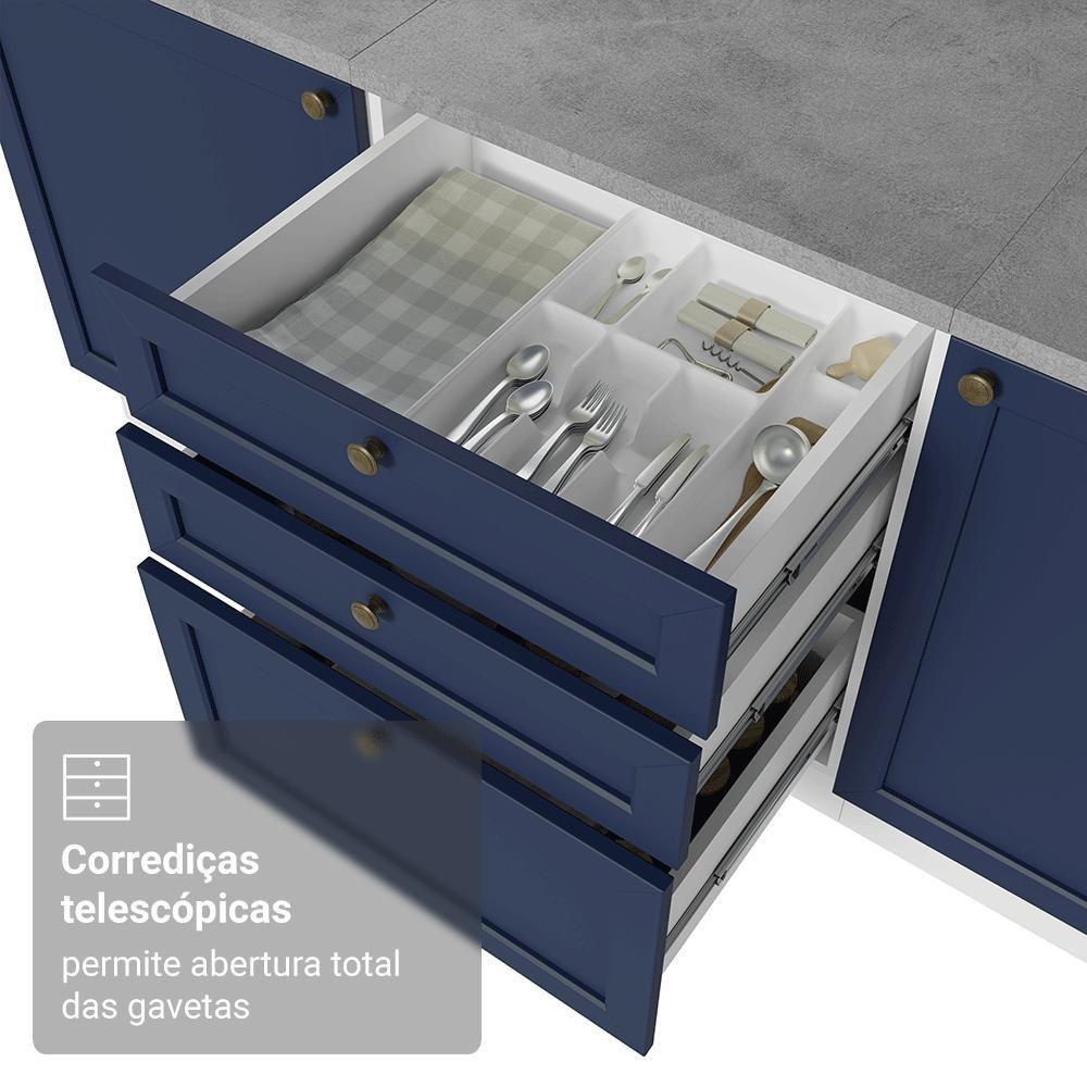 Balcão De Cozinha 60 Cm 3 Gavetas Branco/azul Vik Madesa Branco/azul - 8
