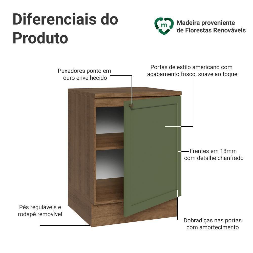 Balcão De Cozinha 60 Cm 1 Porta Rustic/verde Vik Madesa Rustic/verde - 6