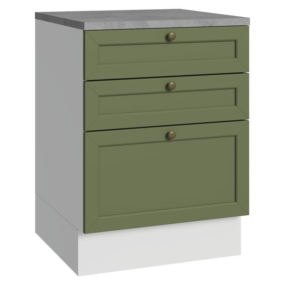 Balcão De Cozinha 60 Cm 3 Gavetas Branco/verde Vik Madesa Branco/verde - 1