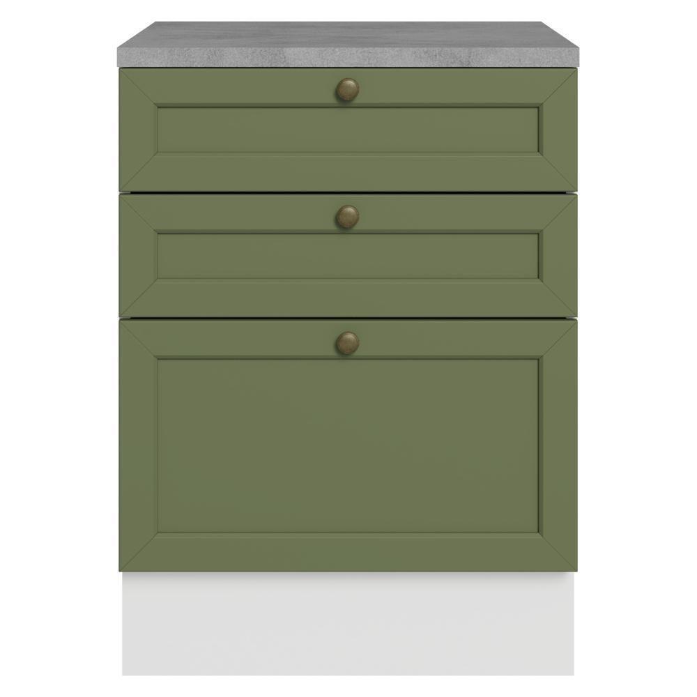 Balcão De Cozinha 60 Cm 3 Gavetas Branco/verde Vik Madesa Branco/verde - 4
