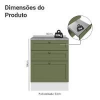 Balcão De Cozinha 60 Cm 3 Gavetas Branco/verde Vik Madesa Branco/verde - 2