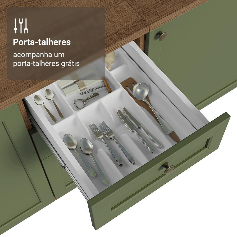 Balcão De Cozinha 40 Cm 3 Gavetas Rustic/verde Vik Madesa Rustic/verde - 8