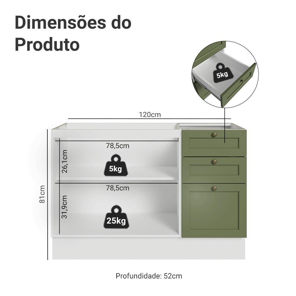 Balcão De Pia 120 Cm 2 Portas 3 Gavetas (sem Tampo) Branco/verde Vik Madesa Branco/verde - 2